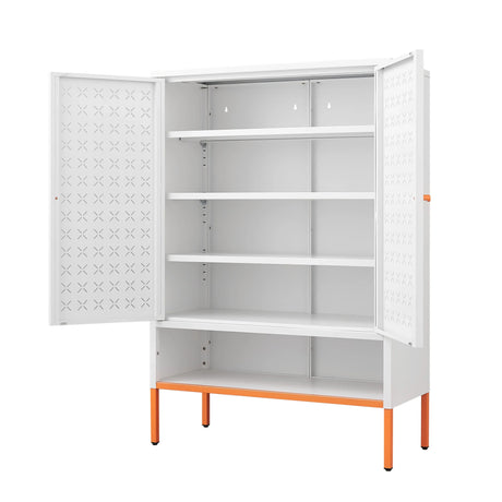 Modern White Metal Adjustable Shelf Shoe Cabinet - Omega Lifestyles