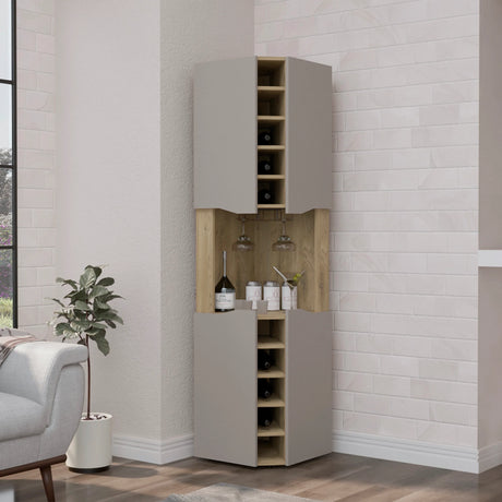 Modern Corner Bar Cabinet With Ten Built-In Wine Rack - Omega Lifestyles