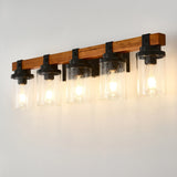 5-Light Matte Black Wood Glass Shade Wall Lamps - Omega Lifestyles