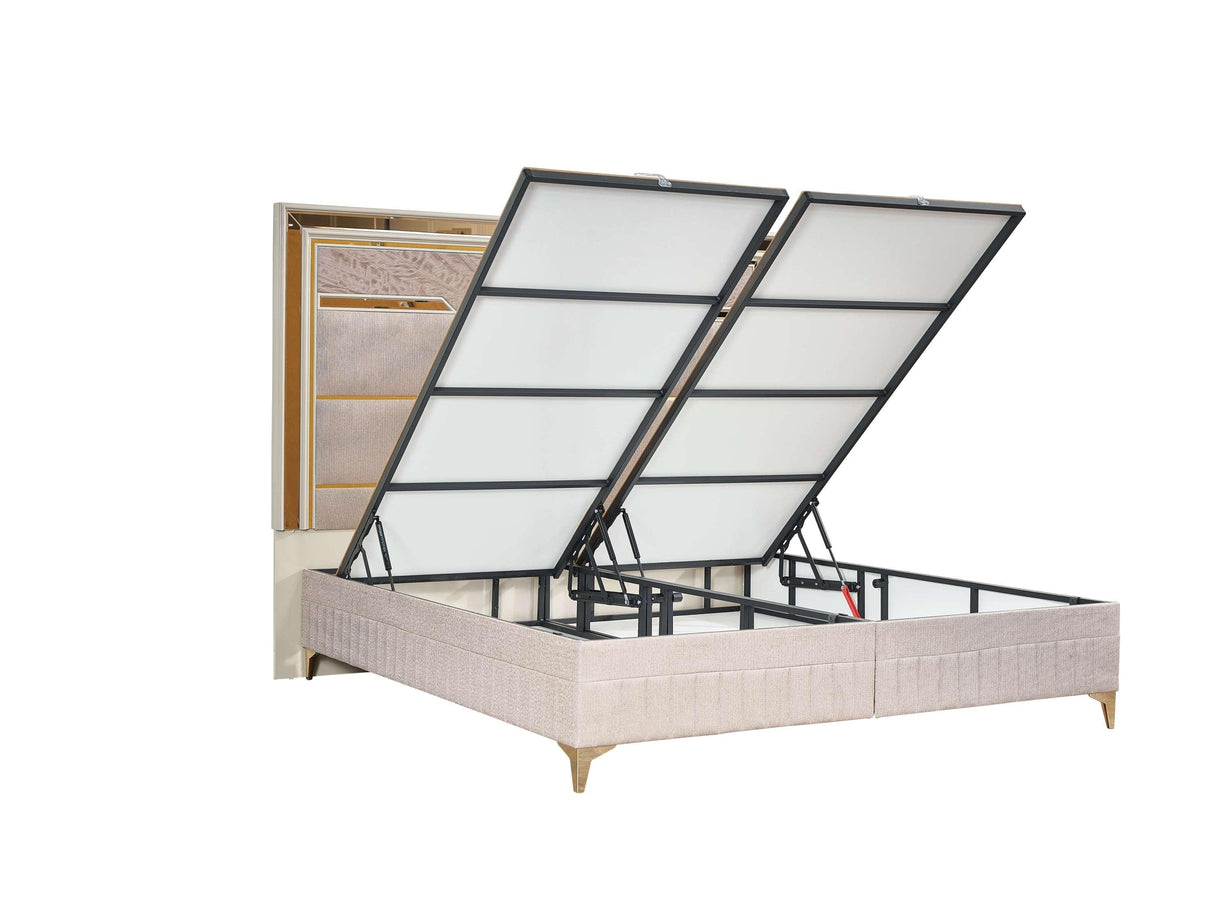 Modern Queen Upholstered Wood Bed Frame With Storage - Omega Lifestyles