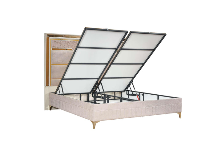 Modern Queen Upholstered Wood Bed Frame With Storage - Omega Lifestyles