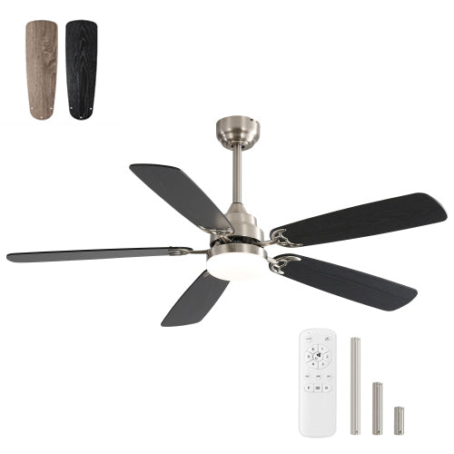 Modern 52-Inch Nickel Dual Color LED Ceiling Fan With Light