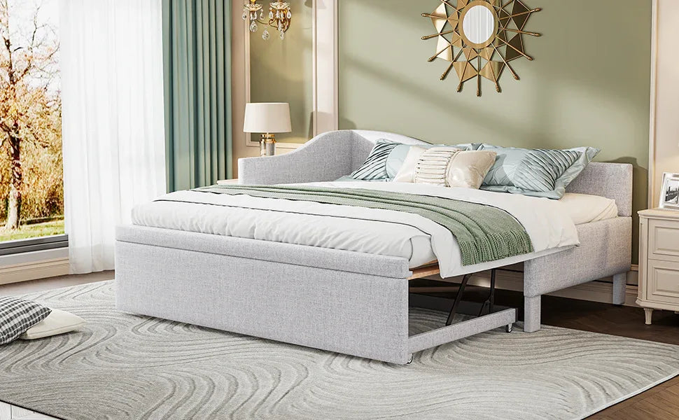 Twin Upholstered L-Shaped Daybed With Pop-Up Trundle - Omega Lifestyles