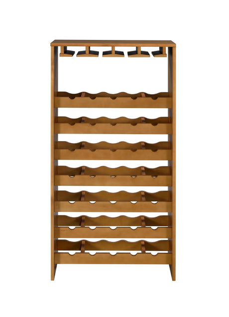 Oak Finish Particle Board Wine Rack With Stemware Holders - Omega Lifestyles