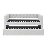 Mid-Century Linen Upholstered Tufted Twin Daybed With Trundle - Omega Lifestyles