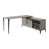 Gray Oak Wood Writing Desk With Sliding Cabinet - Omega Lifestyles