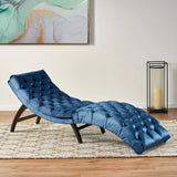 Elegant Tufted Curved Velvet Chaise Lounge Navy Blue - Omega Lifestyles