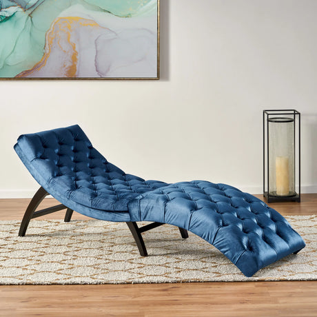 Elegant Tufted Curved Velvet Chaise Lounge Navy Blue - Omega Lifestyles