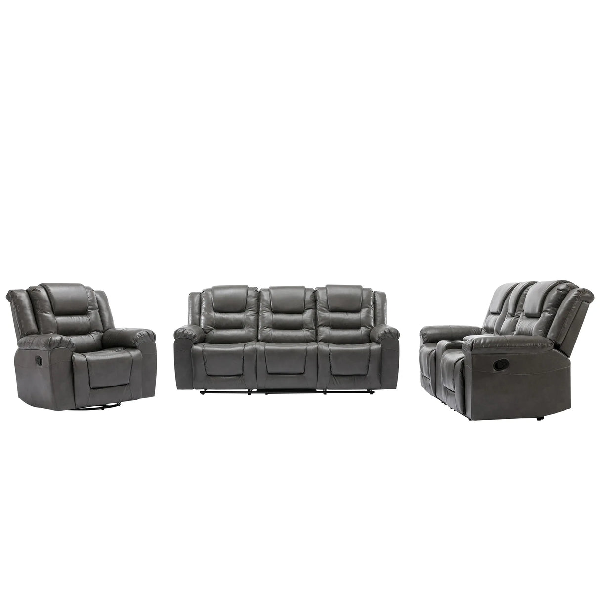 Grey Manual PU Upholstered Home Theater Recliner Chair Set - Omega Lifestyles