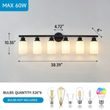 Matte Black Glass Shade 6-Light Wall Sconce Lighting - Omega Lifestyles