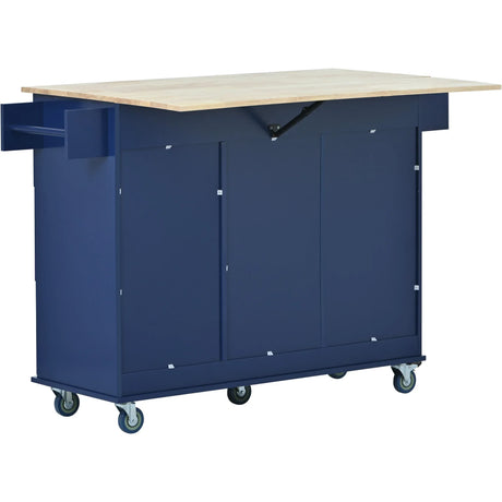 Rolling Mobile Kitchen Island With Solid Wood Top And Storage - Omega Lifestyles