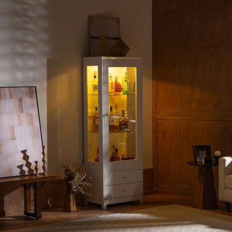 Modern Upholstered Glass Display Cabinet With Adjustable LED Light - Omega Lifestyles