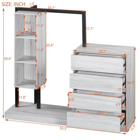 Wardrobe With Four Drawers Three Shelves MDF Metal - Omega Lifestyles