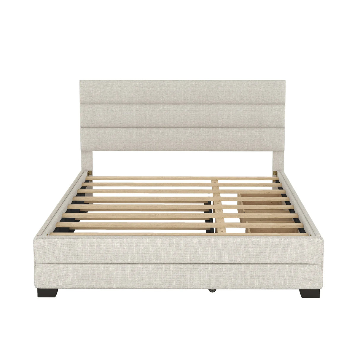 Queen Upholstered Platform Bed With Twin Trundle And Storage Drawers - Omega Lifestyles