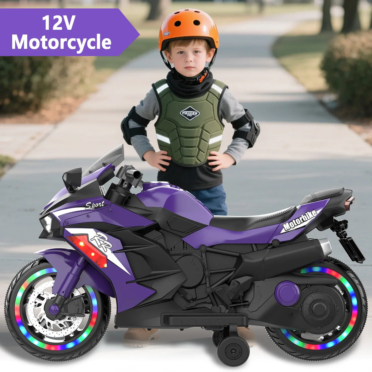 12V Violet Kids Electric Motorcycle With Bluetooth Music - Omega Lifestyles