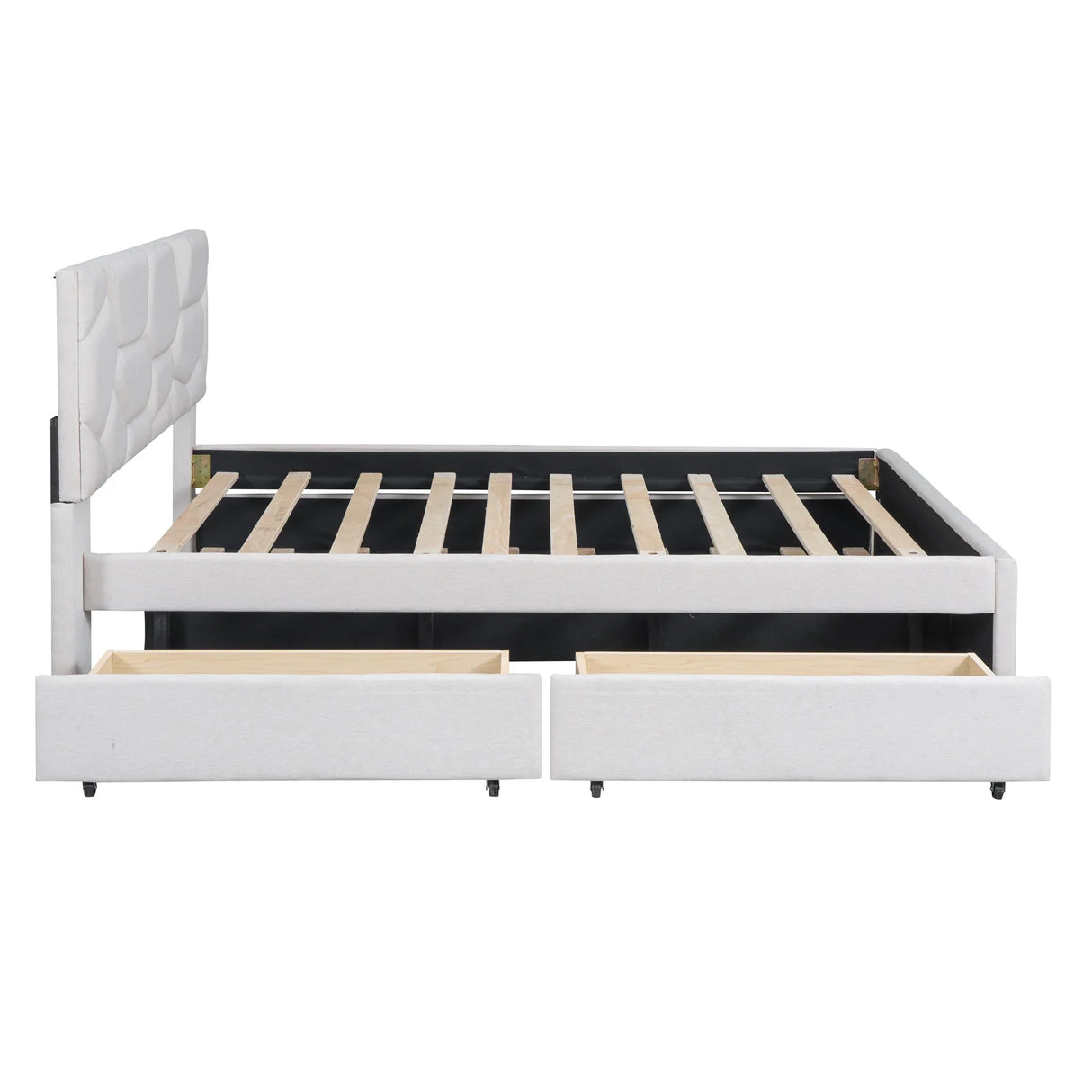 Full Upholstered Platform Bed With Trundle And Drawers Full - Omega Lifestyles