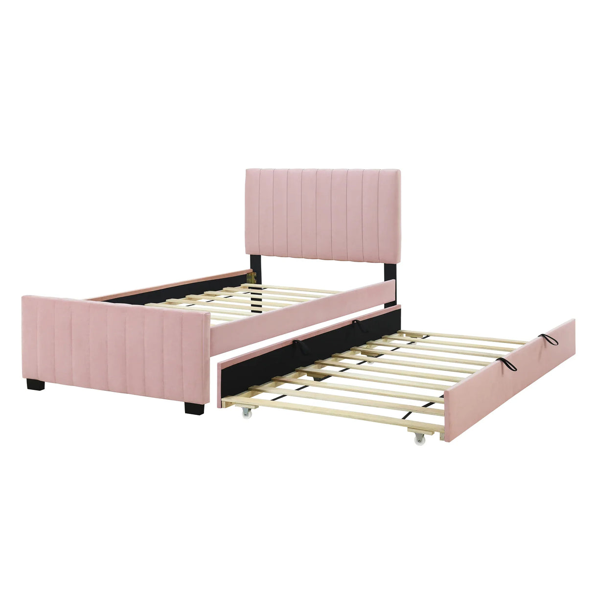 Twin Velvet Upholstered Platform Bed With Twin Trundle - Omega Lifestyles