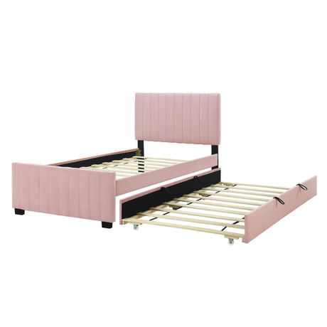 Twin Velvet Upholstered Platform Bed With Twin Trundle - Omega Lifestyles