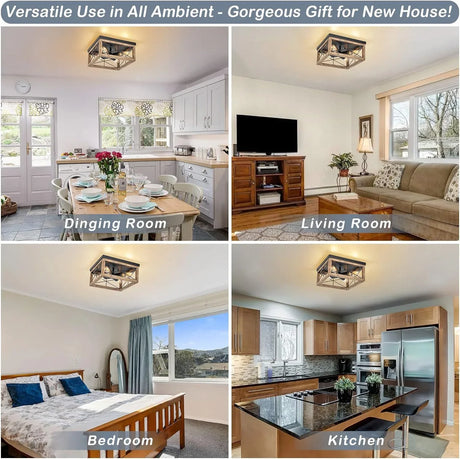 Farmhouse 4-Light Wood Metal Flush Mount Lighting - Omega Lifestyles