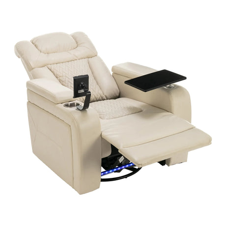 Power PU Leather Recliner Chair With Tray Table USB Port - Omega Lifestyles