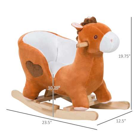 Plush Brown Soft Kids Ride-On Wooden Rocking Horse - Omega Lifestyles