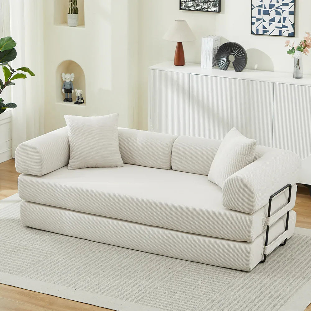 Corduroy Folding Sofa Bed With Foam Spring Mattress - Omega Lifestyles