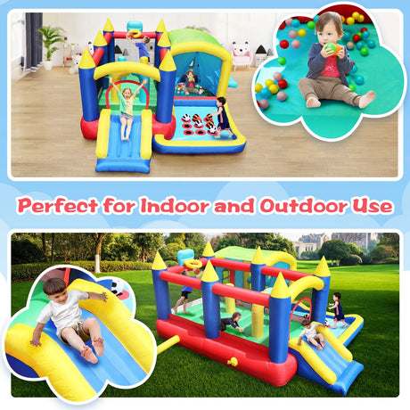 7-in-1 Inflatable Bounce House With Ball Pit Obstacles - Omega Lifestyles