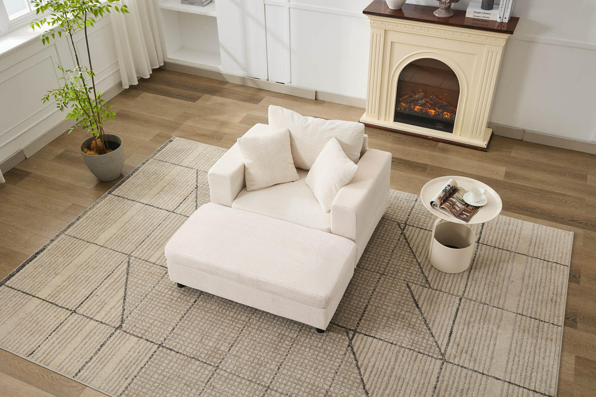 Corduroy Chaise Lounge Chair With Removable Ottoman - Omega Lifestyles