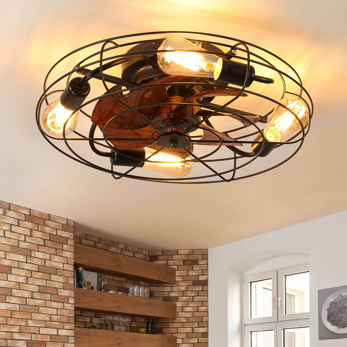Farmhouse Caged Ceiling Fan With Light Remote Control
