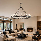 Farmhouse Matte Black Wagon Wheel 12-Light Chandelier - Omega Lifestyles