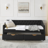 Twin Upholstered Tufted Linen Daybed With Drawers - Omega Lifestyles