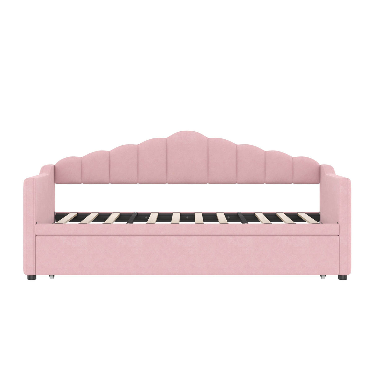 Upholstered Twin Velvet Daybed With Adjustable Trundle And Charging - Omega Lifestyles