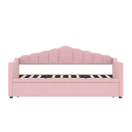 Upholstered Twin Velvet Daybed With Adjustable Trundle And Charging - Omega Lifestyles