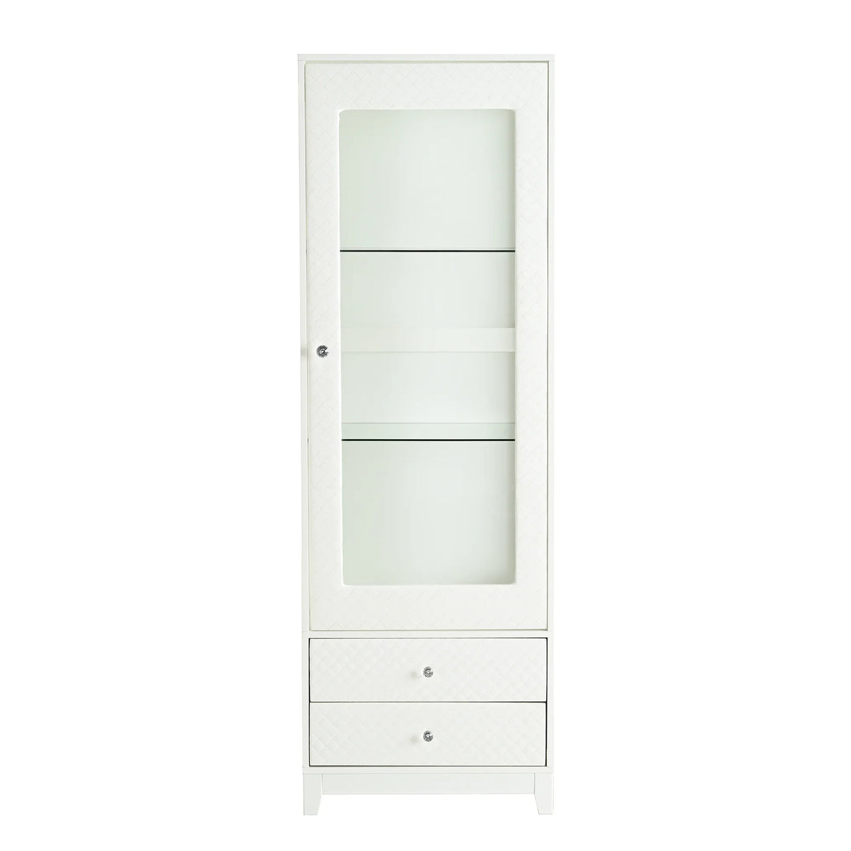 Modern Upholstered Glass Display Cabinet With Adjustable LED Light - Omega Lifestyles
