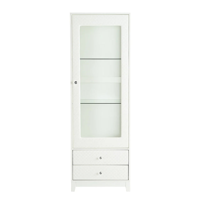 Modern Upholstered Glass Display Cabinet With Adjustable LED Light - Omega Lifestyles