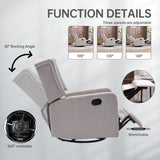 Multi-Functional Linen Recliner Chair With Rocking Swivel - Omega Lifestyles