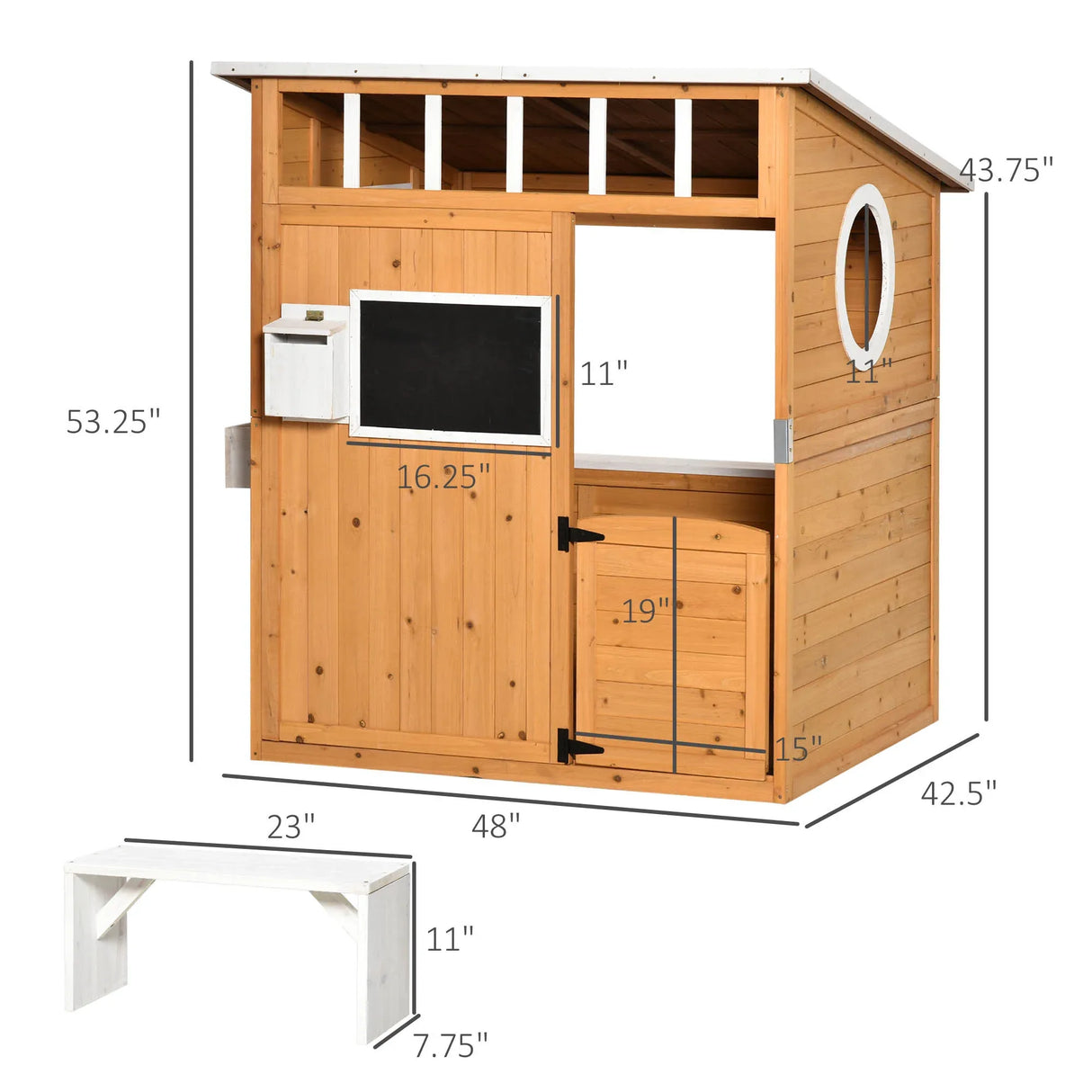 Kids Outdoor Wooden Playhouse With Door Windows Mailbox Bench - Omega Lifestyles