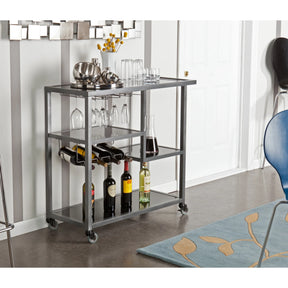 Gunmetal Gray Metal Bar Cart With Locking Casters - Omega Lifestyles