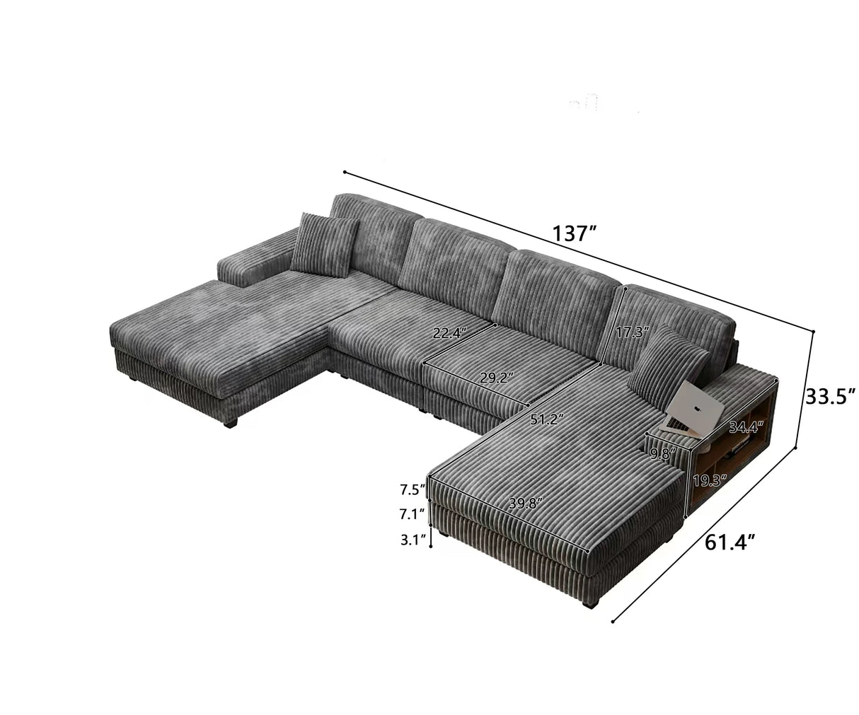Modern Convertible U-Shaped Corduroy Fabric Sofa - Omega Lifestyles