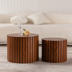 Modern Round Walnut Wood Coffee Table No Assembly Needed - Omega Lifestyles