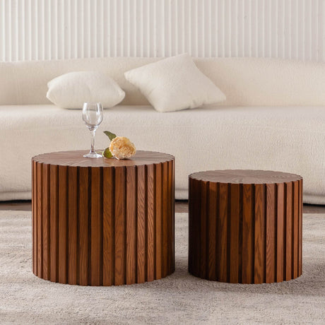 Modern Round Walnut Wood Coffee Table No Assembly Needed - Sleep Galleria