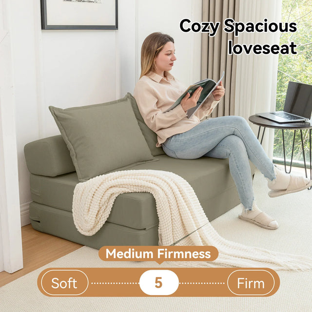 Foldable Corduroy 2-Seat Sofa Bed With Mattress - Omega Lifestyles