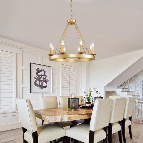 Farmhouse Wagon Wheel Gold Metal Chandelier 24-Inch - Omega Lifestyles