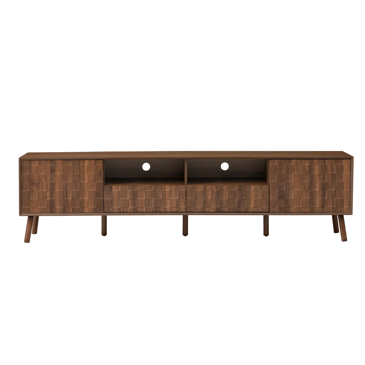 Modern Walnut 78-Inch TV Stand With Cable Management - Omega Lifestyles