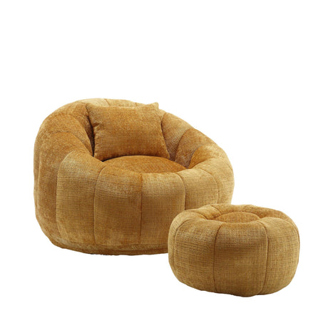 Chenille Memory Foam Pumpkin Shape Lounge Chair With Ottoman - Omega Lifestyles