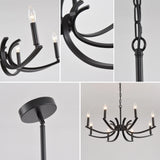 8-Light Matte Black Metal Farmhouse Chandelier Adjustable Height - Omega Lifestyles
