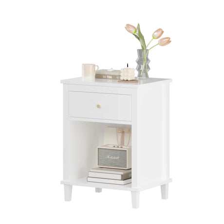 White MDF Kids Wooden Nightstand With Drawer Shelf - Omega Lifestyles
