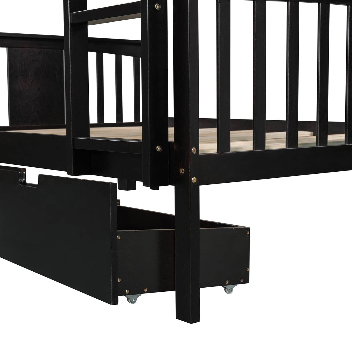 Full Over Full Solid Wood Espresso Bunk Bed With Drawers - Omega Lifestyles
