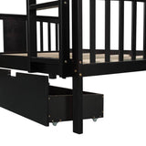 Full Over Full Solid Wood Espresso Bunk Bed With Drawers - Omega Lifestyles