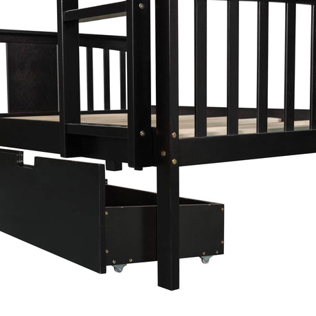 Full Over Full Solid Wood Espresso Bunk Bed With Drawers - Omega Lifestyles